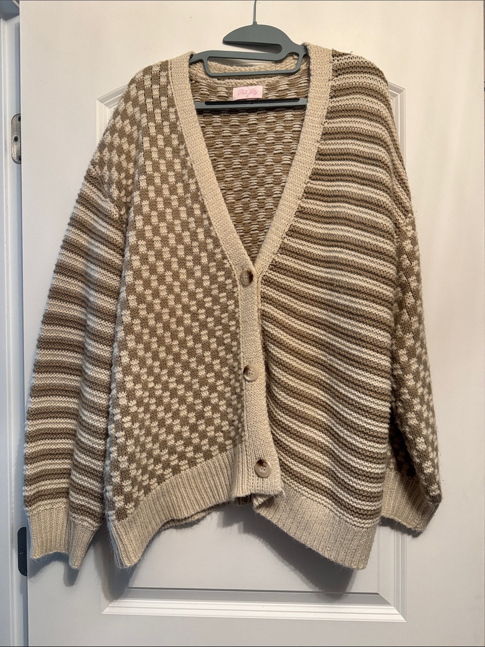 Pink Lily Oversized Cardigan - Beige